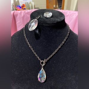 Costume necklace and earrings acrylic rainbow drop